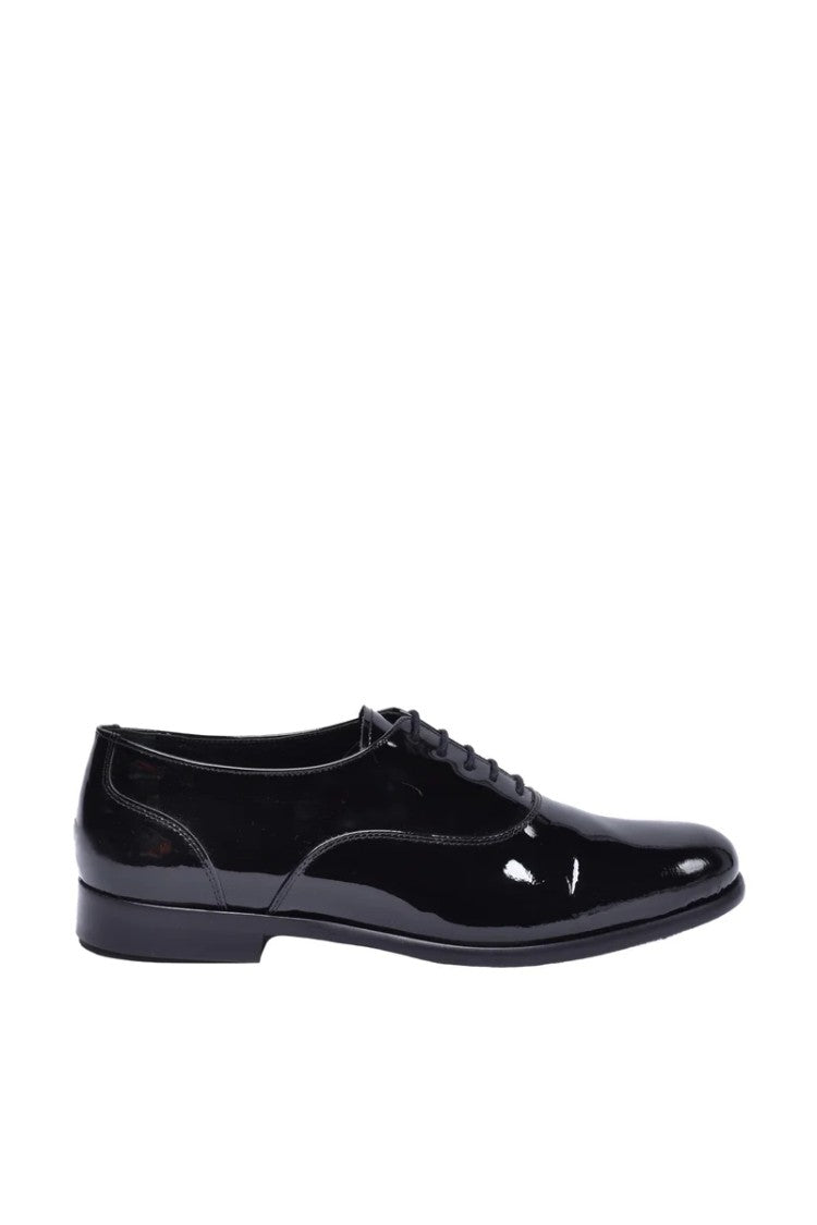 Unconventional Royal Black Patent Leather Glossy Lace-Up Shoes