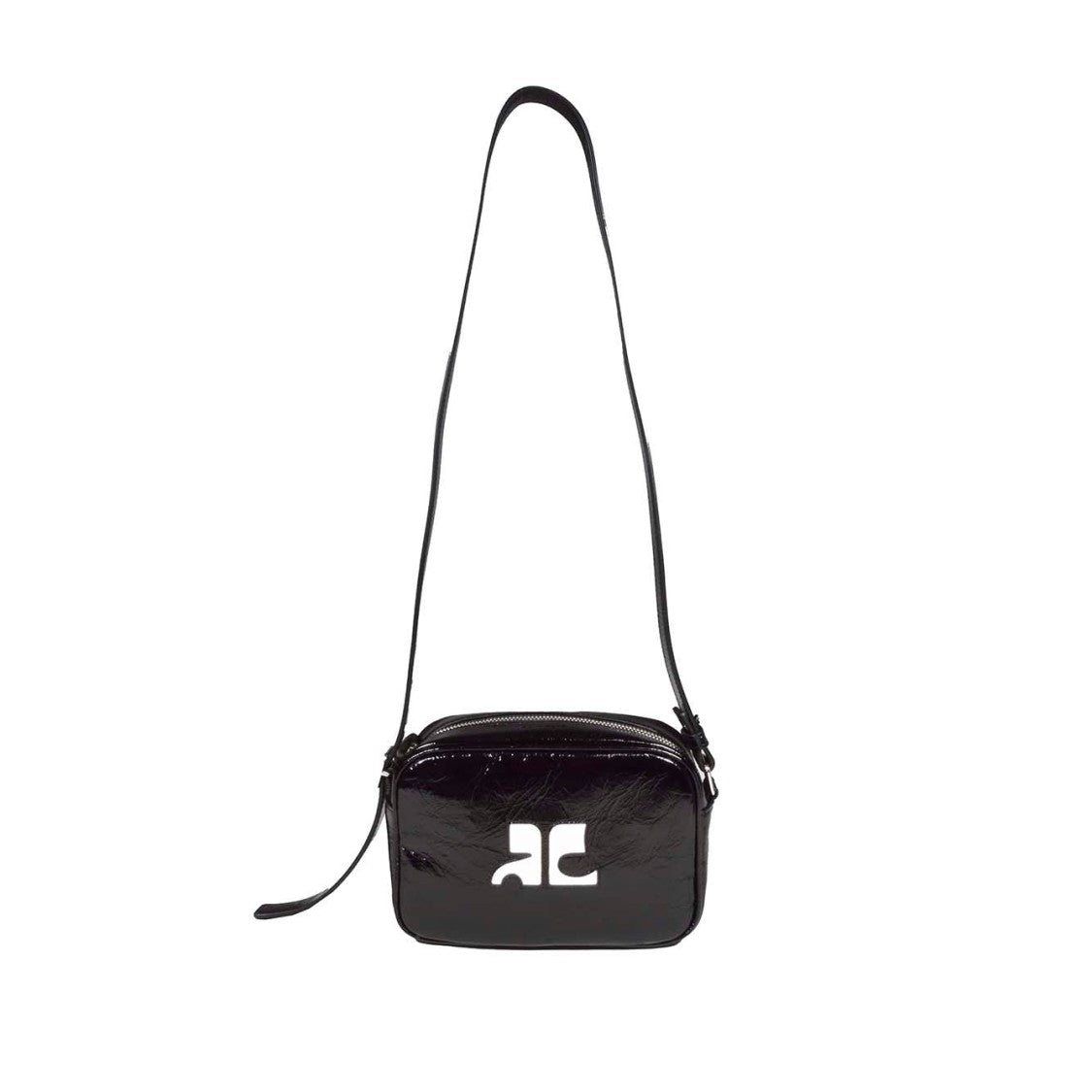 Courrèges Reedition Naplack Black Vinyl Shoulder Bag