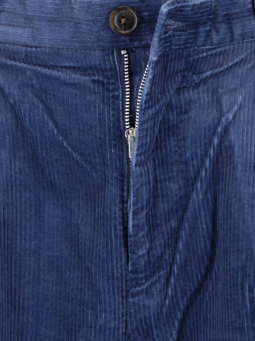 Paul Smith Blue Ribbed Corduroy Mid-Rise Wide-Leg Pants