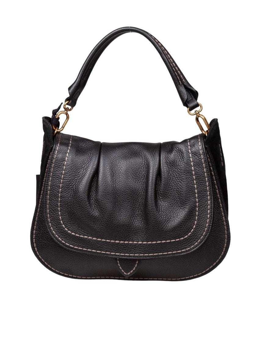 Visona Soft Leather Shoulder Bag, Black