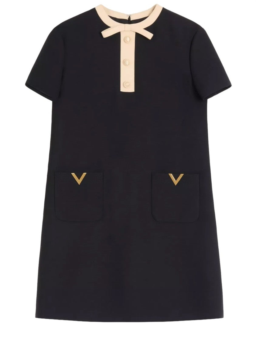 Valentino Silk And Wool Mini Dress With Bow Detail