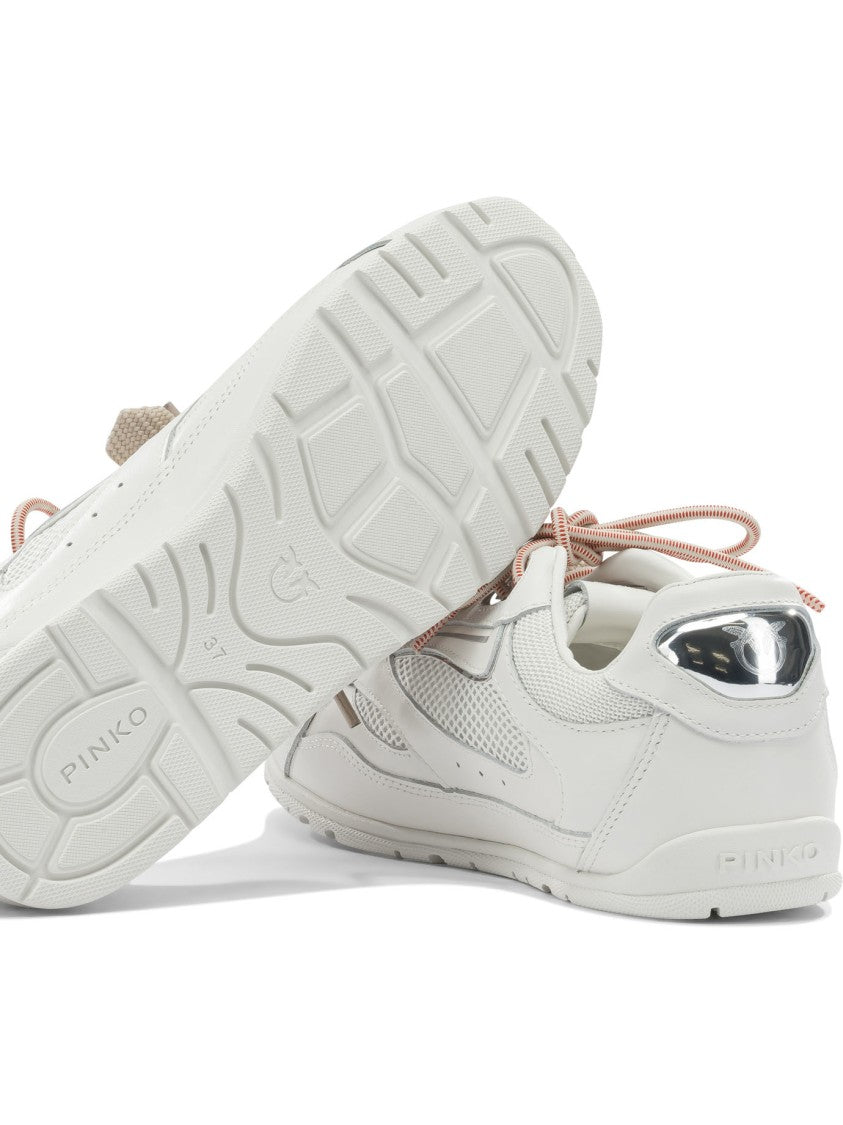 Pinko White Leather And Mesh Sneakers
