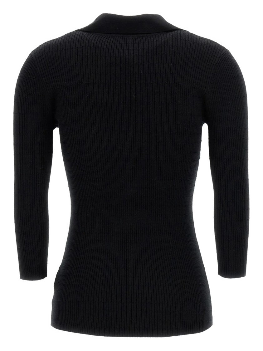 Elisabetta Franchi Fitted Black Ribbed V-Neck Top