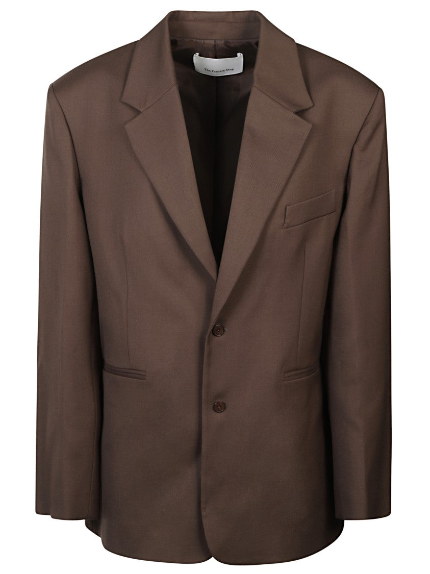 The Frankie Shop Oversized Brown Blazer With Padded Shoulders