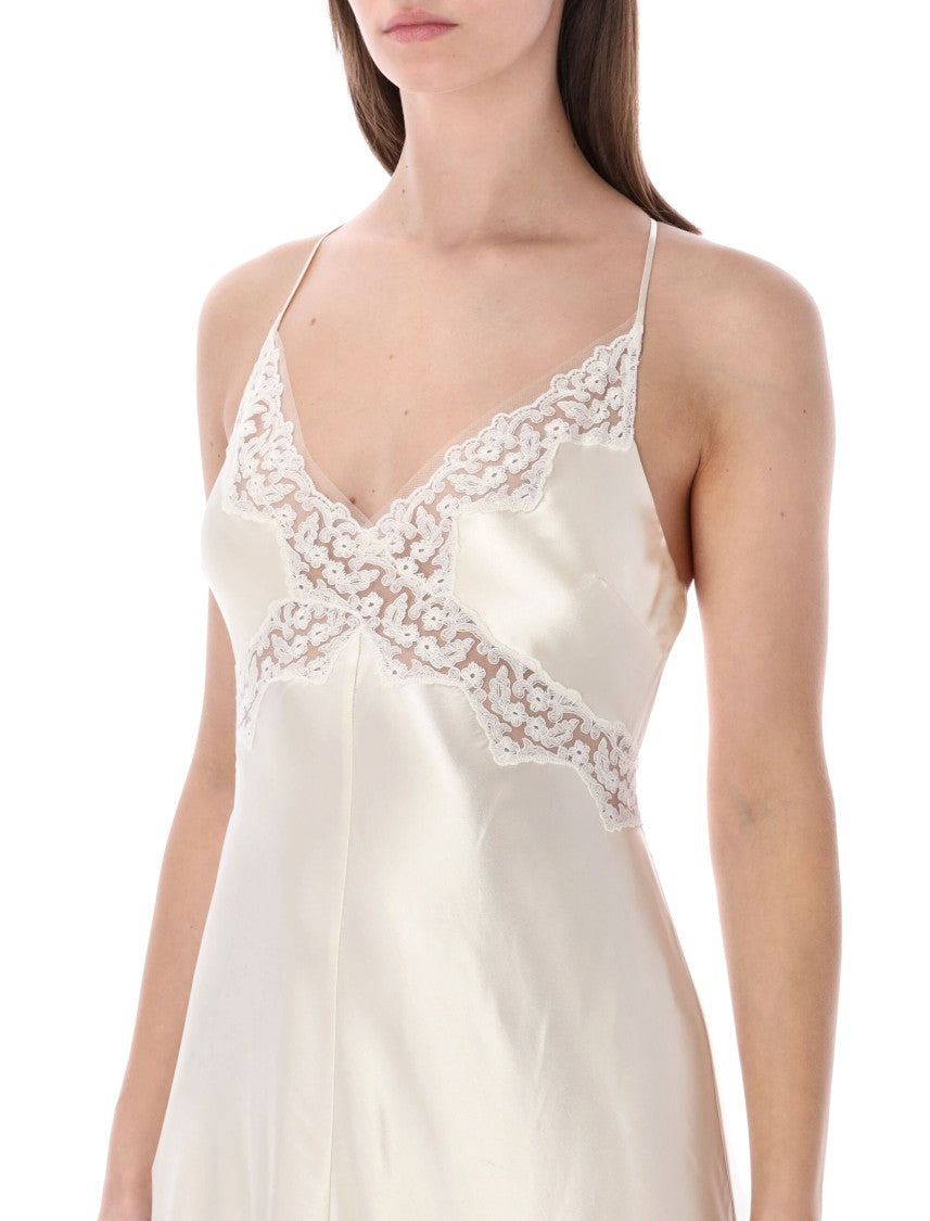 Alberta Ferretti Satin Dress With Lace Inserts