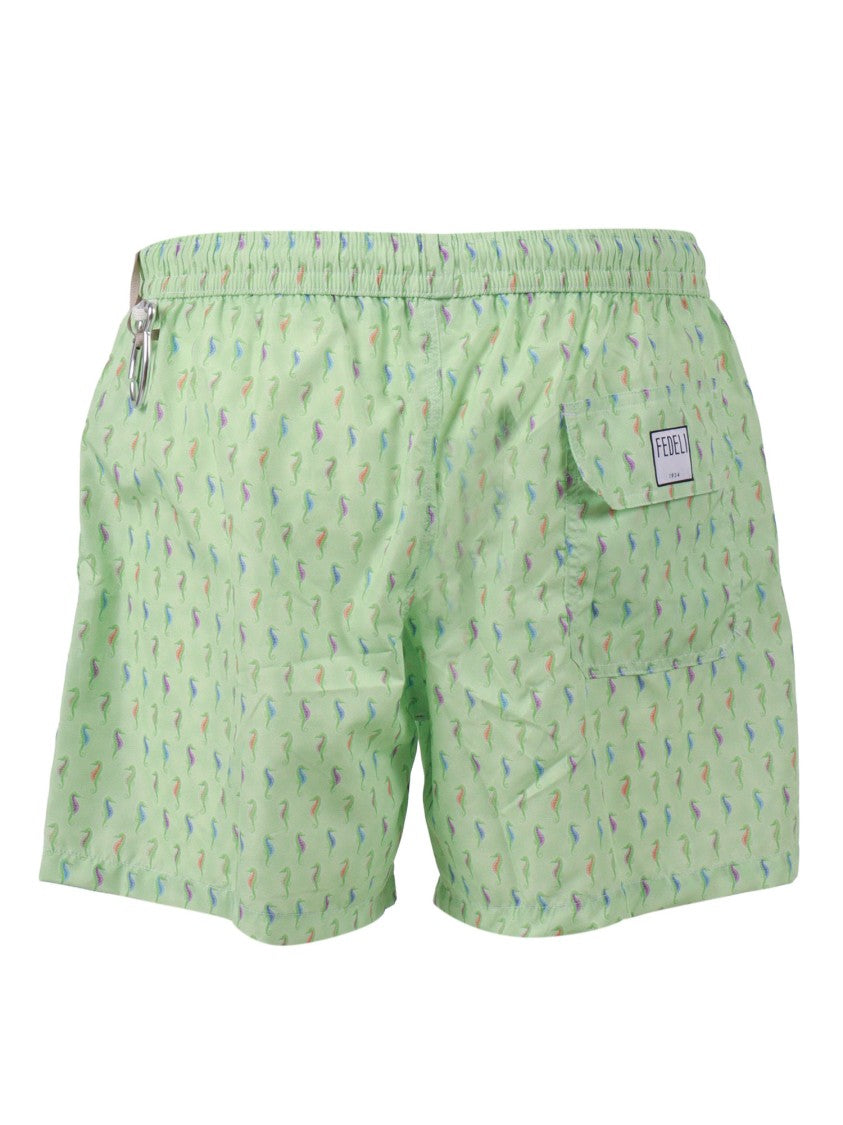 Fedeli Seahorse Pattern Drawstring Swim Shorts