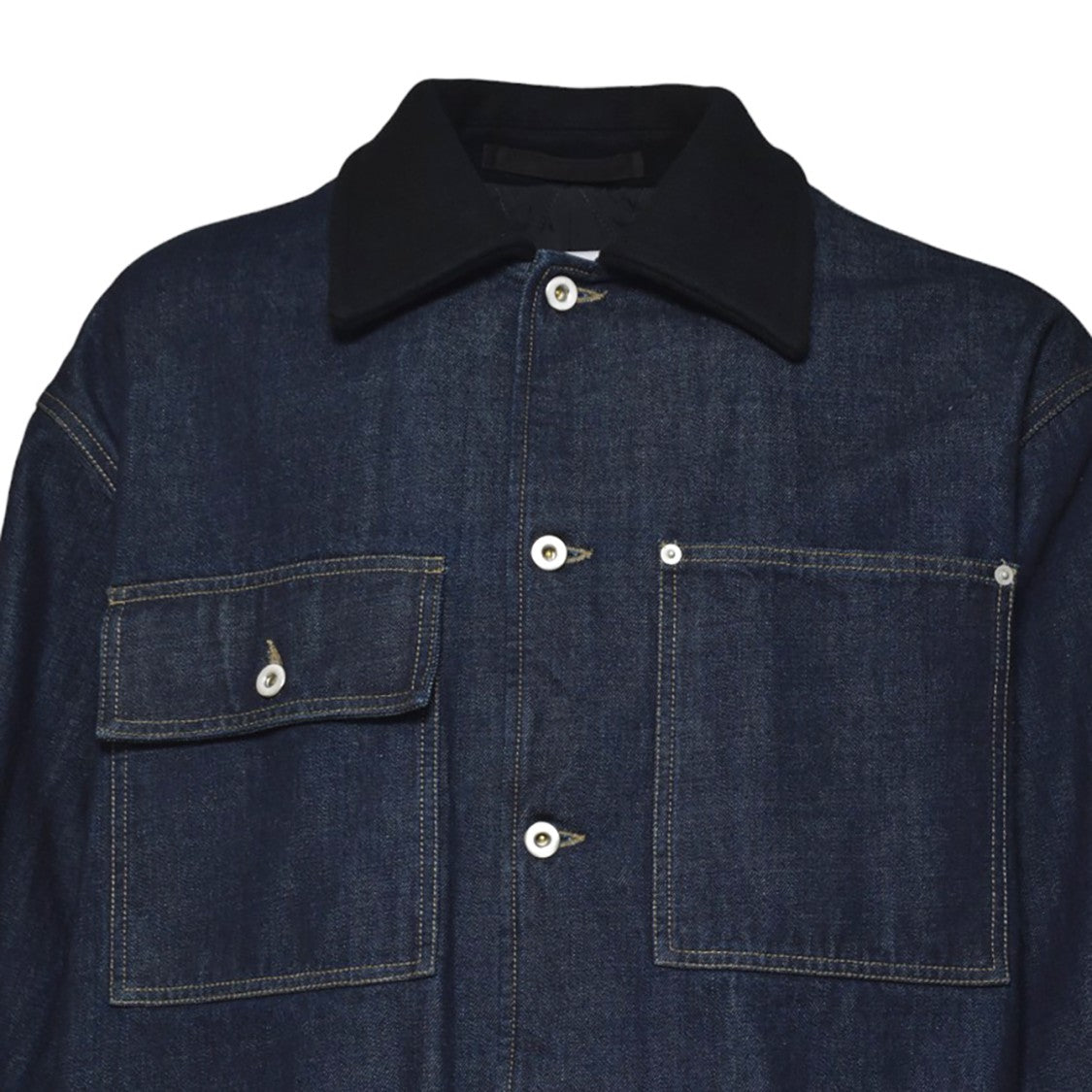 Jil Sander Dark Denim Casual Jacket With Contrasting Black Collar