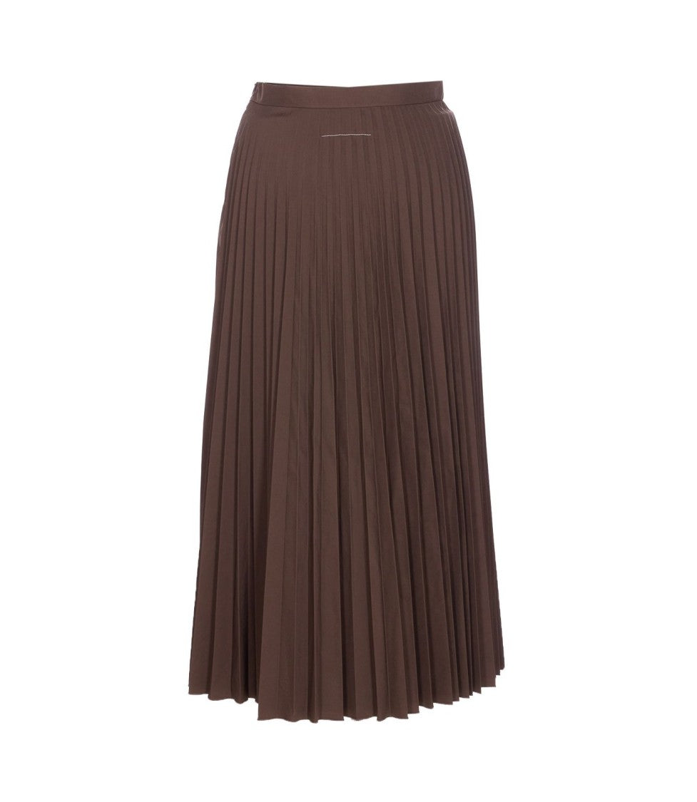 Mm6 By Maison Margiela Pleated Midi Skirt – Brown