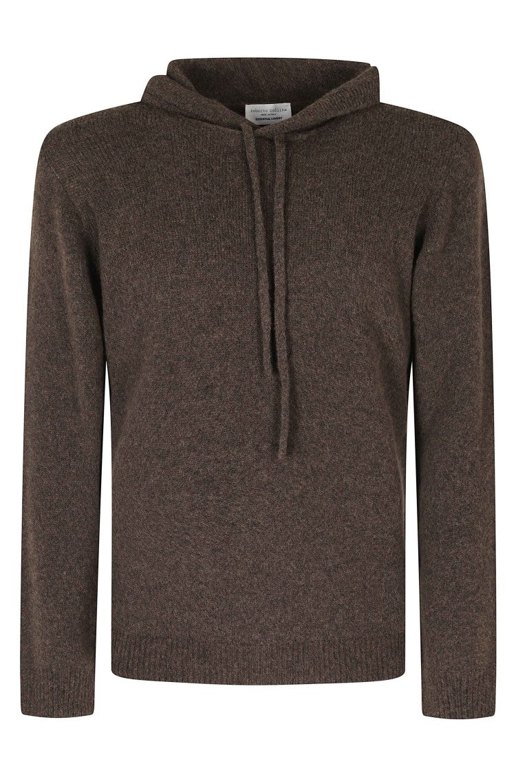 Roberto Collina Brown Hooded Textured Merino-Camel Blend Hoodie