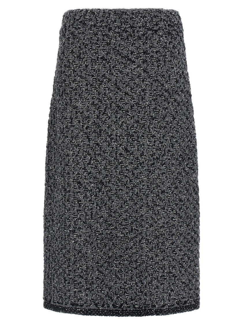 Fabiana Filippi Midi Tweed Denim Effect Skirt With Micro Sequins