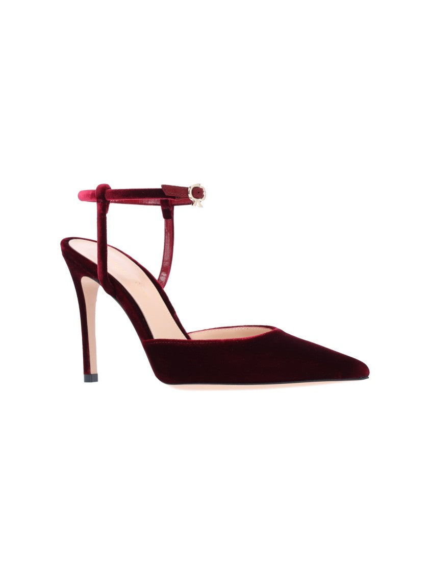 Gianvito Rossi Pointed-Toe Velvet Pumps With Ankle Strap