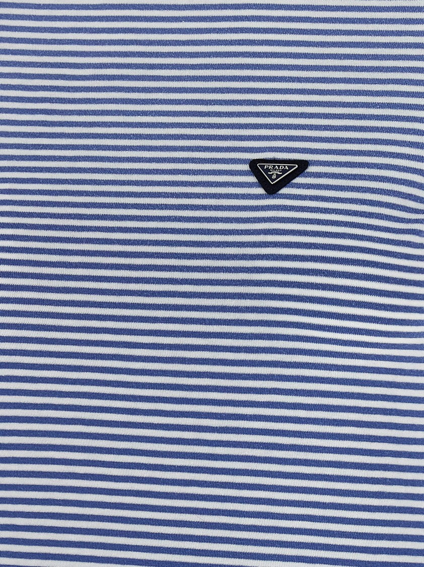 Prada Two-Tone Striped Cotton Jersey T-Shirt With Logo Patch