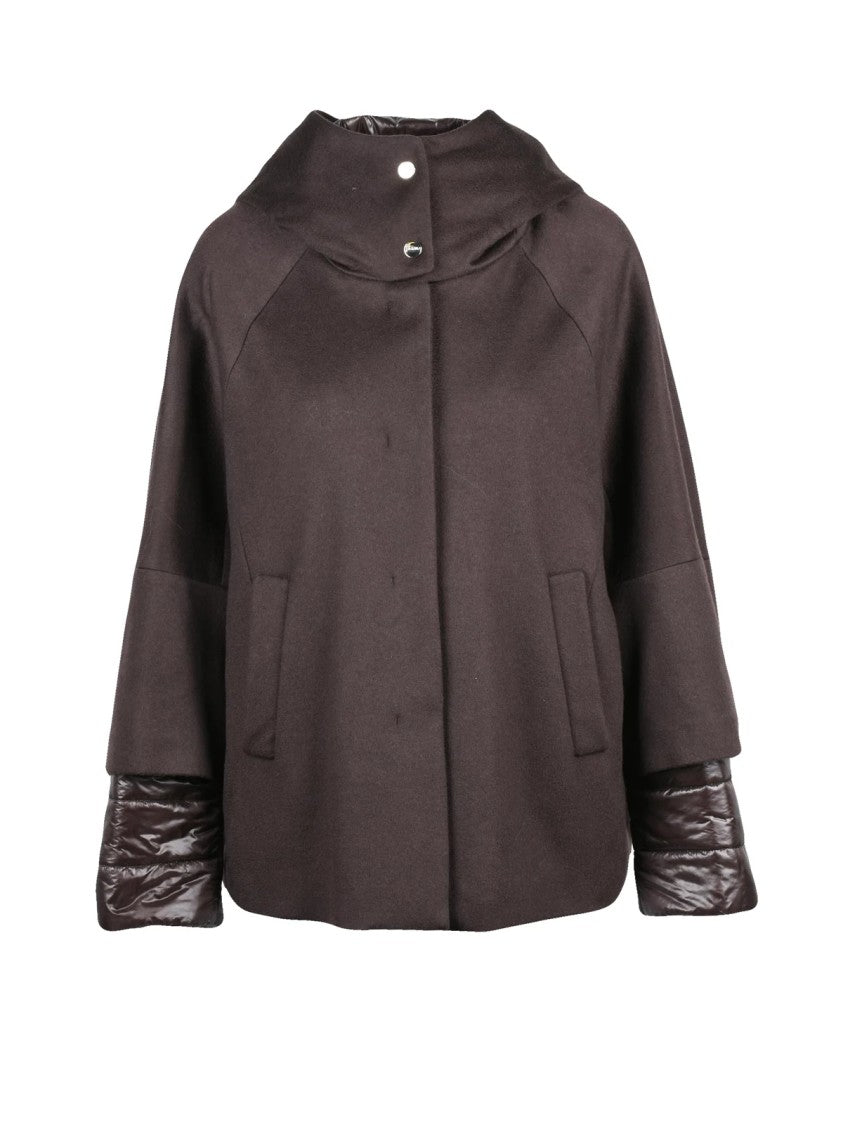 Herno Brown Cashmere High-Collar Down Overcoat