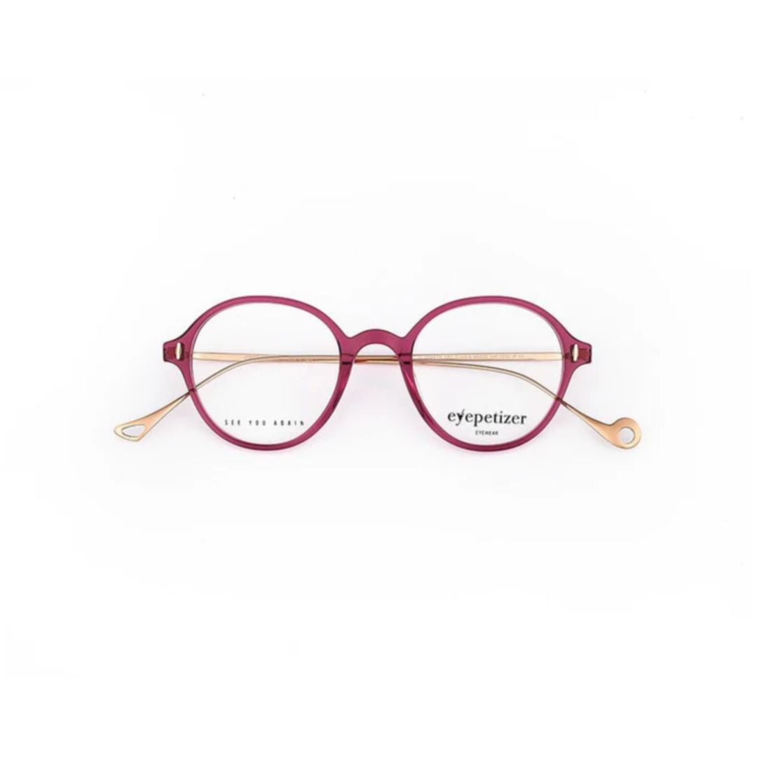 Eyepetizer Elizabeth Opt Round Translucent Magenta Eyeglasses With Metallic Gold Temples