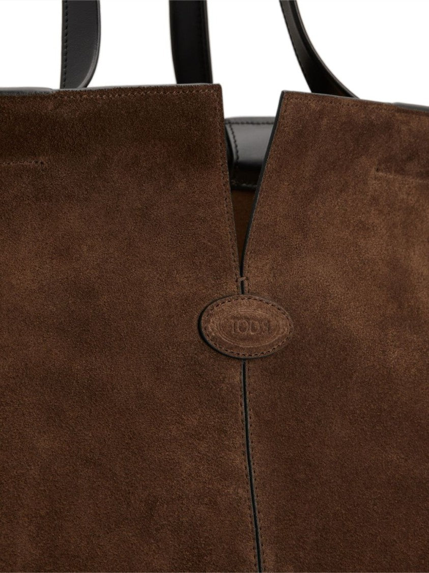 Tod's Brown Suede Shopper Bag With Leather Accents
