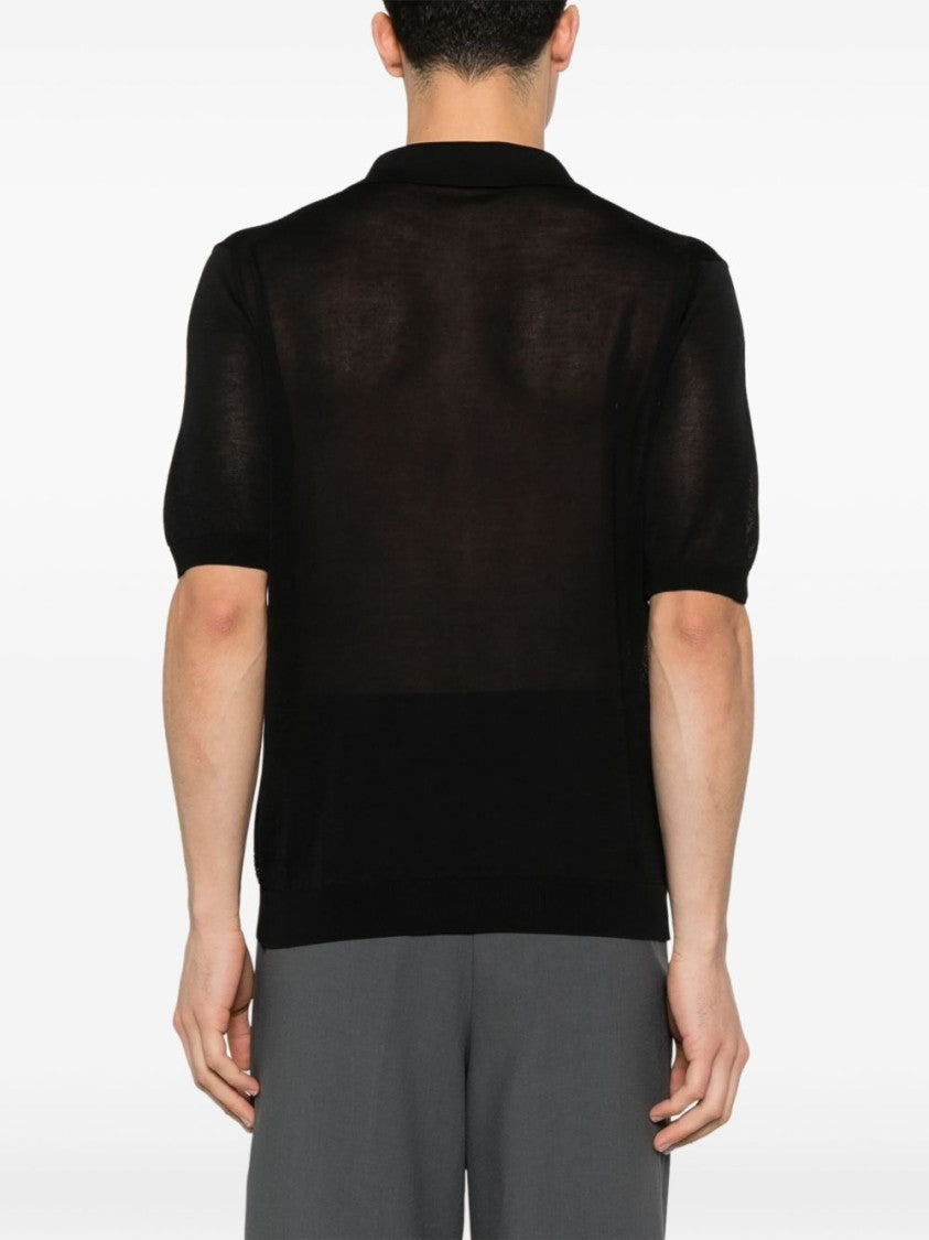 Tagliatore Mesh Design Black Polo With Classic Collar