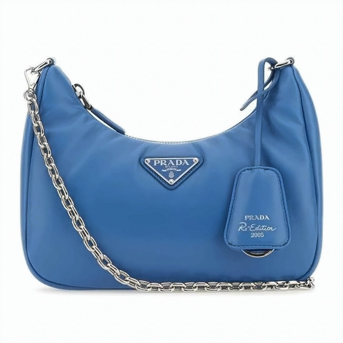 Prada Vibrant Blue Shoulder Bag With Silver-Tone Chain