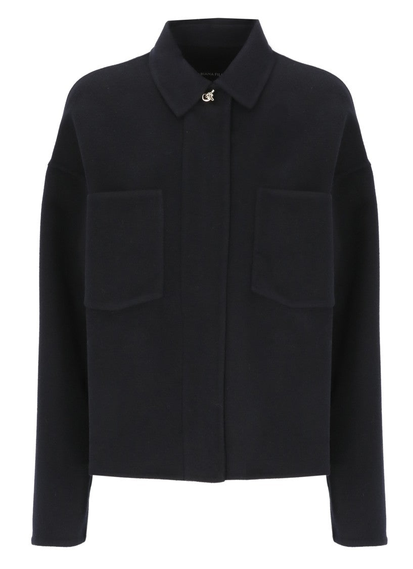 Fabiana Filippi Blue Classic Collar Wool Zip Jacket