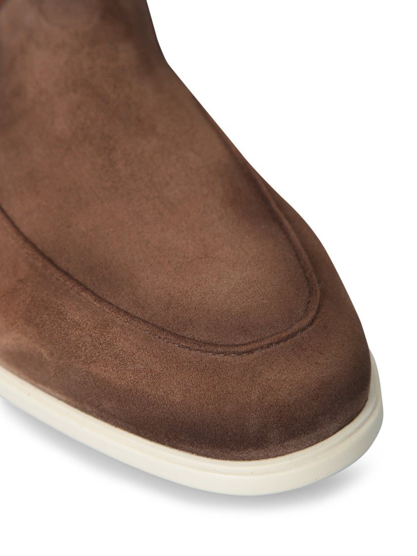 Santoni Brown Suede Moccasins With Vibrant Orange Interior