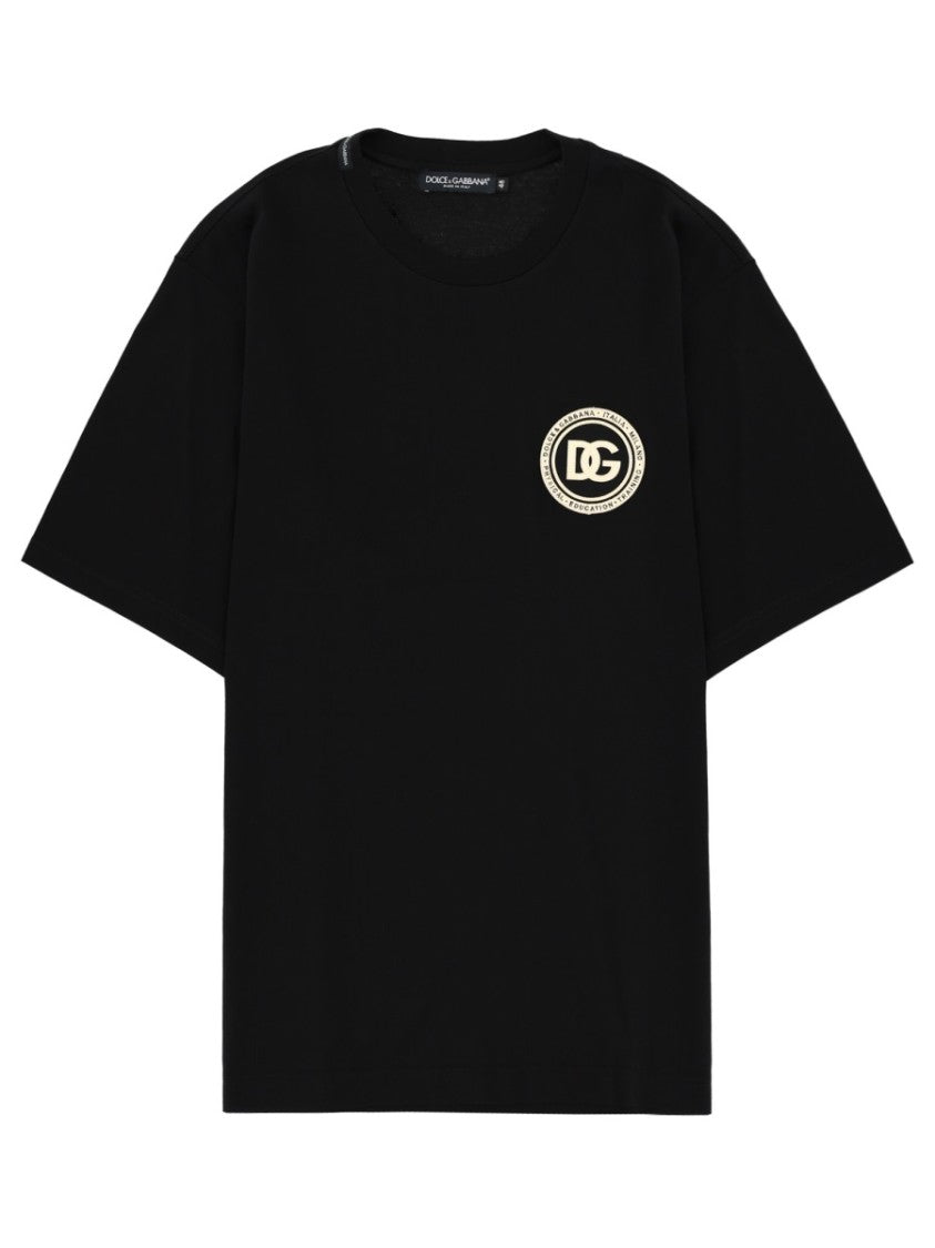 Dolce & Gabbana Black Round Neck Oval Patch T-Shirt