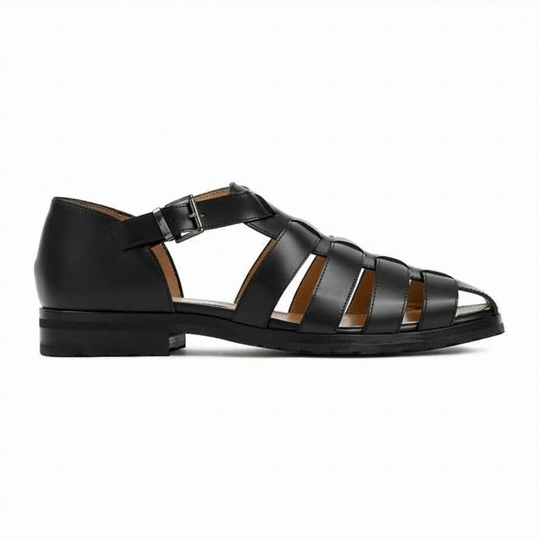 Paraboot Refined Black Leather Sandals With Sturdy Rubber Sole