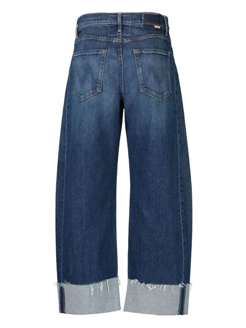 Mother High-Waisted Cropped Wide-Leg Jeans With Raw Edges