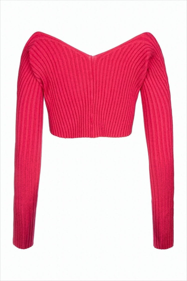 Jacquemus Ribbed Knit Cropped Cardigan With Sweetheart Neckline