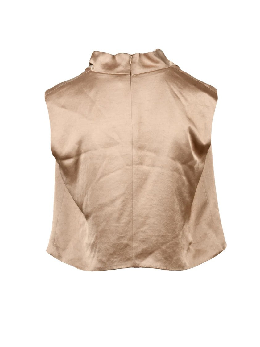 Liviana Conti Gold Draped Cowl Neckline Satin Top