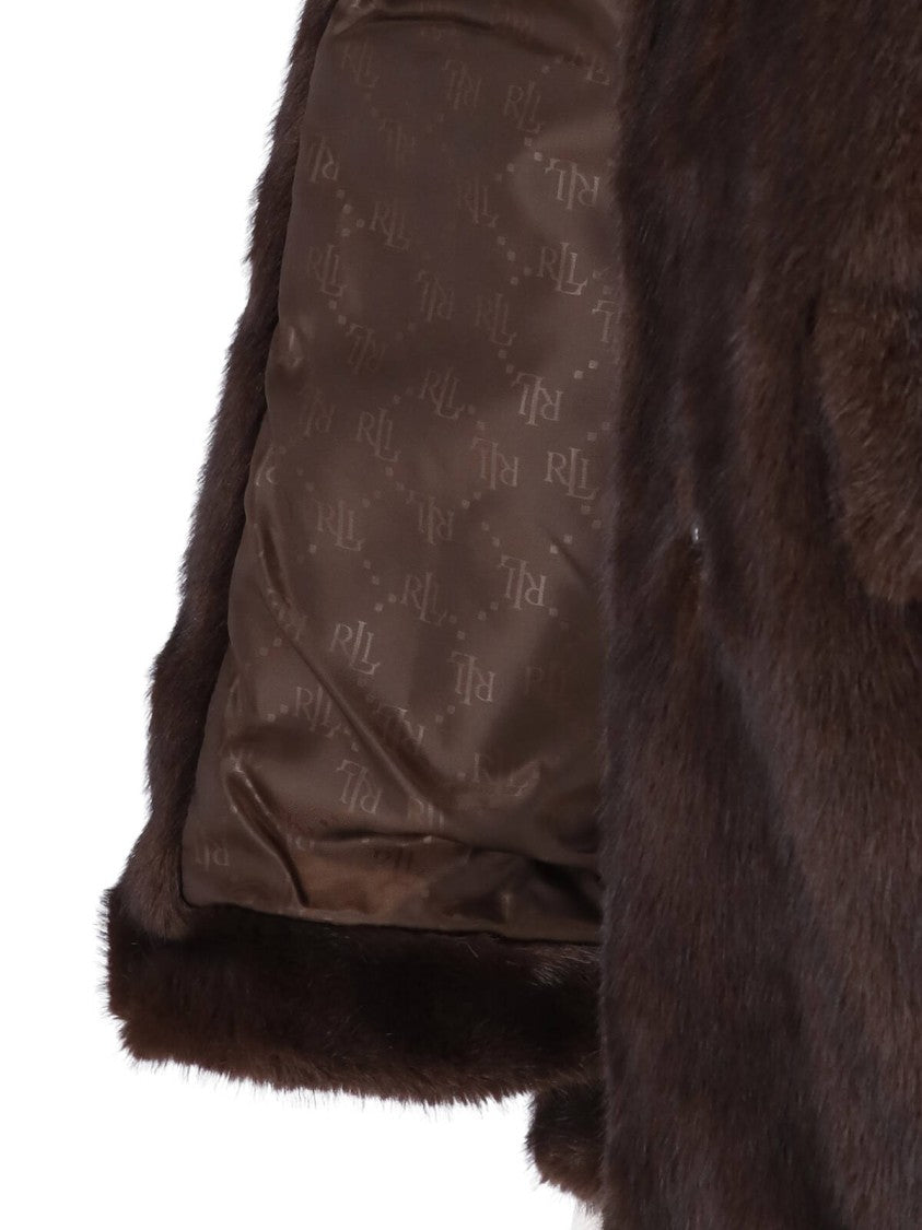 Polo Ralph Lauren Brown Round-Neck Snap-Button Faux Fur Jacket