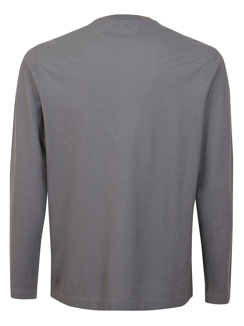 Zanone Long-Sleeved Grey Cotton T-Shirt With Classic Crew Neckline