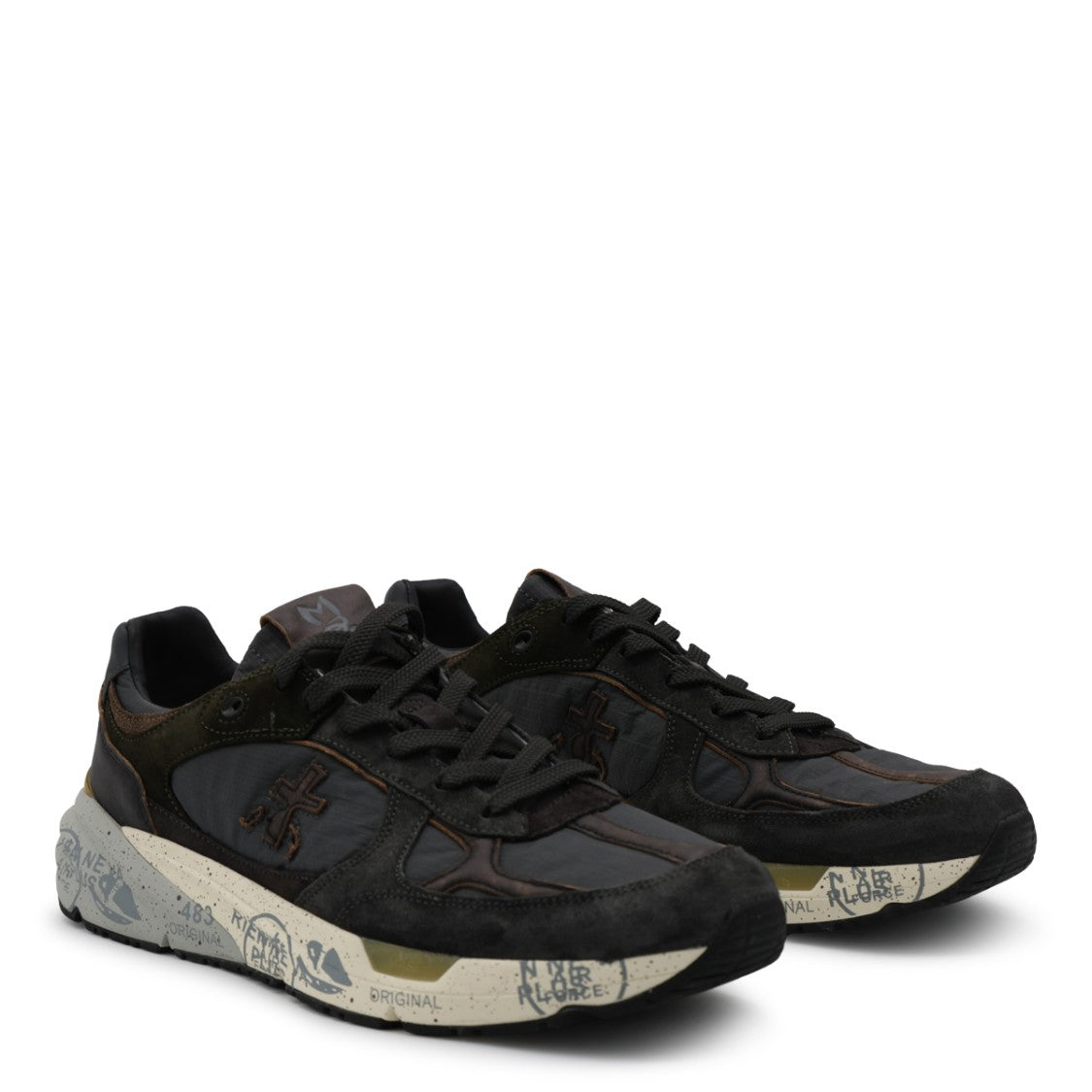 Premiata Artistic Graphic Suede Fabric Panel Sneakers