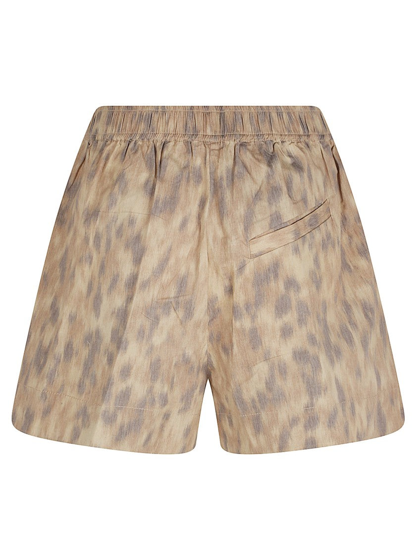 Ganni Abstract Print Stretch Cotton Blend Shorts