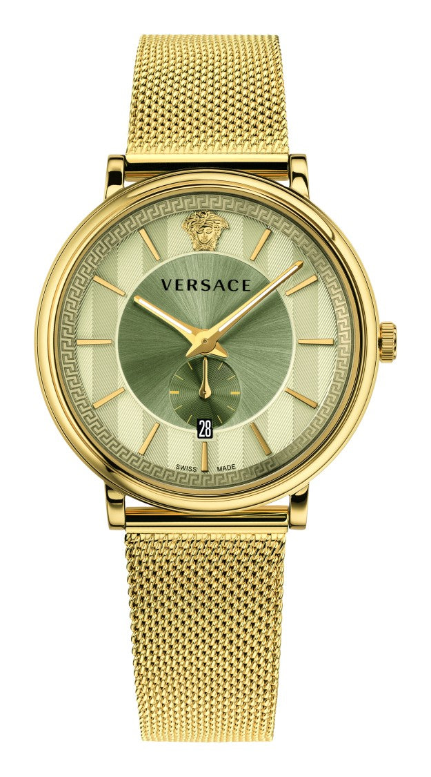 Versace Gold-Toned Stainless Steel Versace V-Circle Watch With Mesh Bracelet