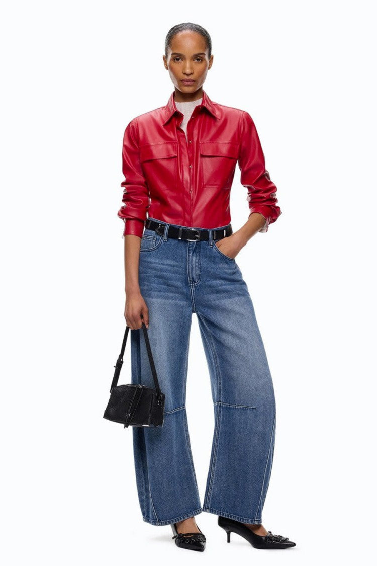 Pinko Blue Cotton Wide-Leg Jeans