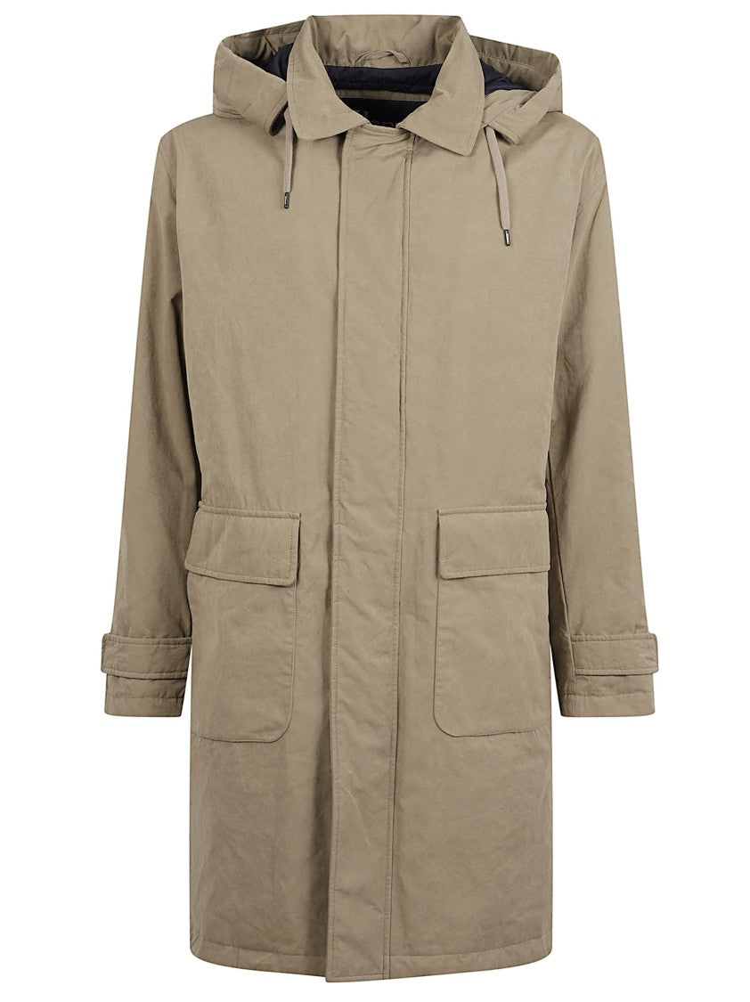 Herno Hooded Dove Grey Coat With Concealed Front Closure