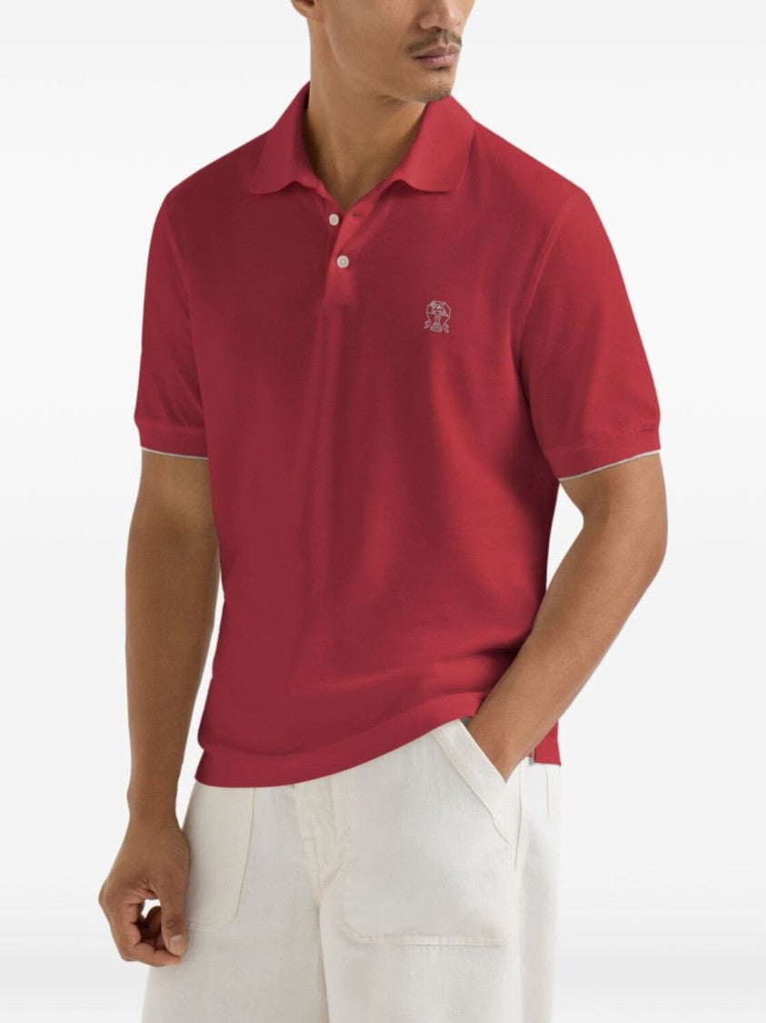Brunello Cucinelli Red Iconic Logo Cotton Polo Shirt