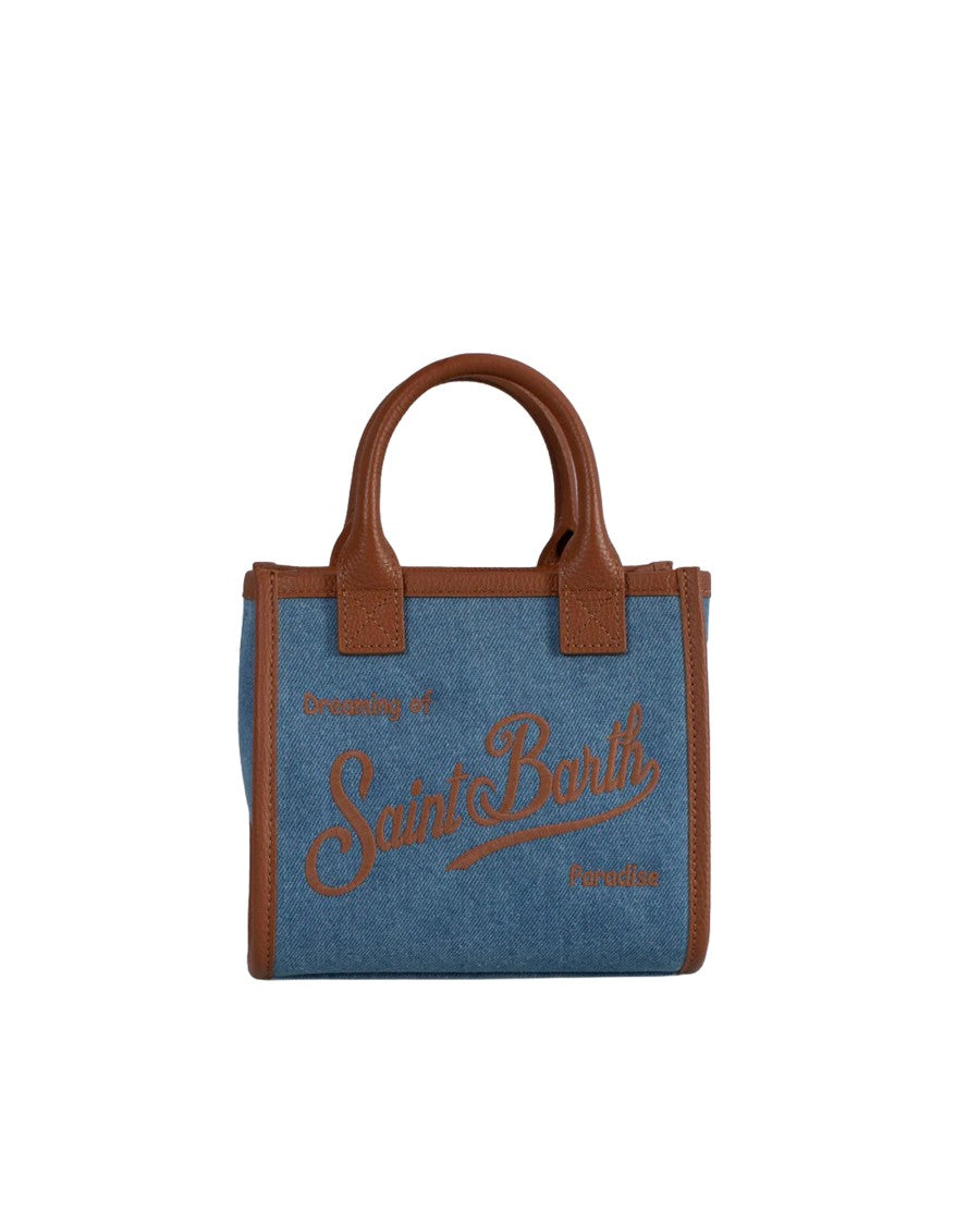 Mc2 Saint Barth Mini Denim Tote Bag With Embossed Branding And Leather Trimming