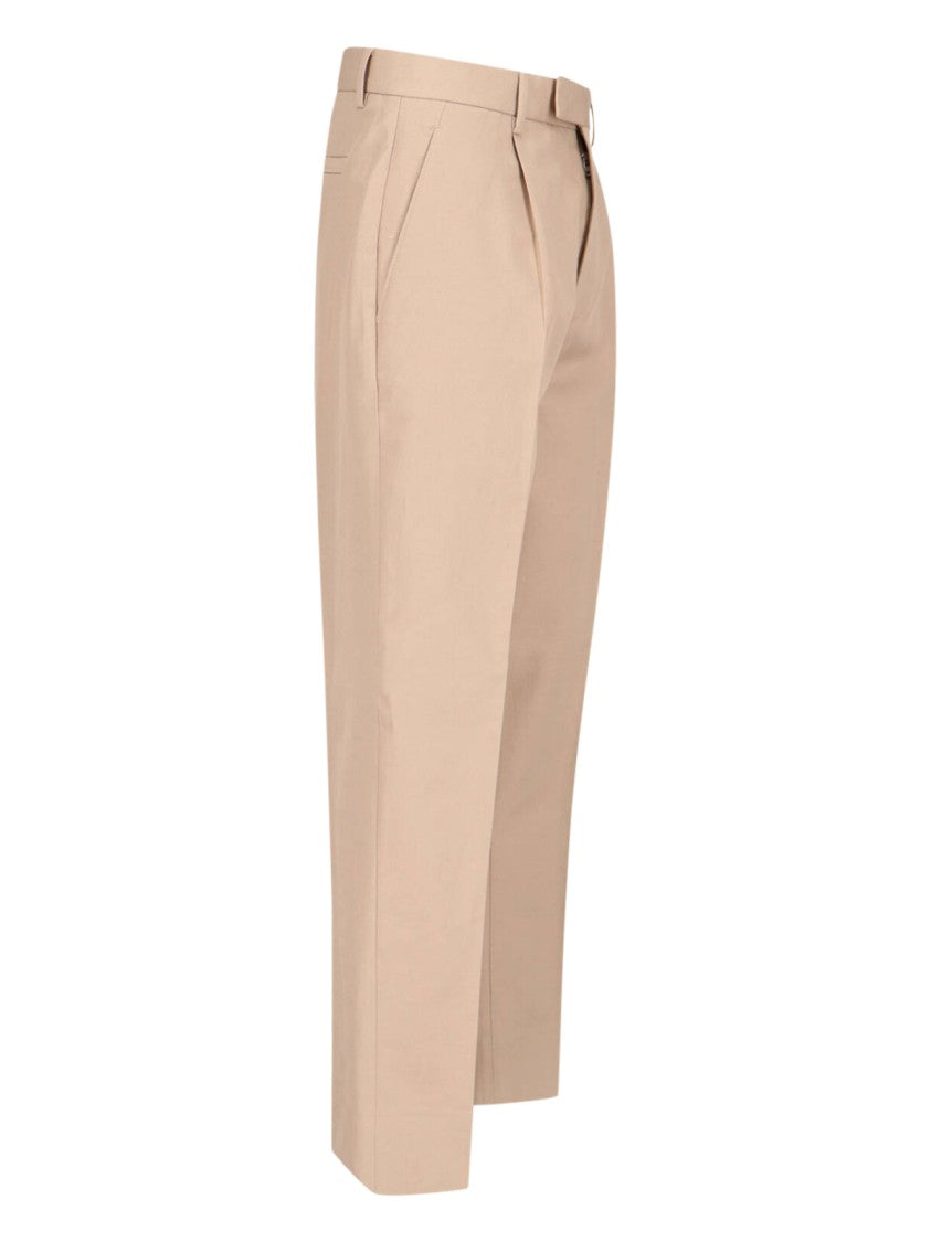 Zegna Tailored Beige Cotton Pants With Pleats