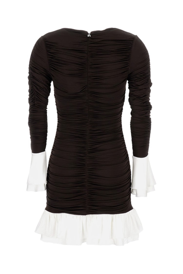 Rotate Mini Dress With Ruched Detailing And Ruffled Accents