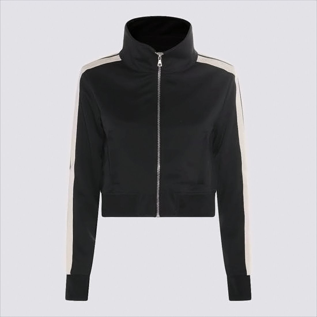 Palm Angels Cropped Black Jacket With High Stand Collar