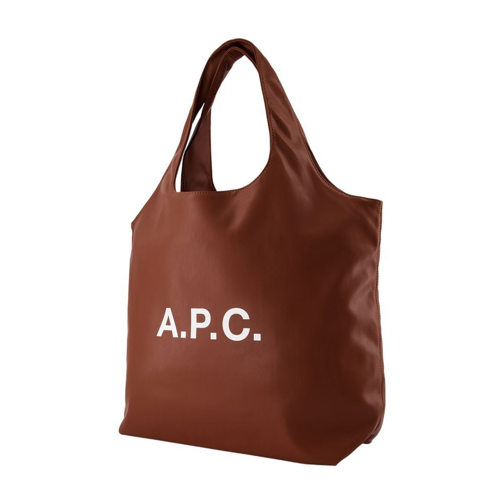 A.P.C. Oversized Brown Tote With Smooth Synthetic Finish And Bold Detailing