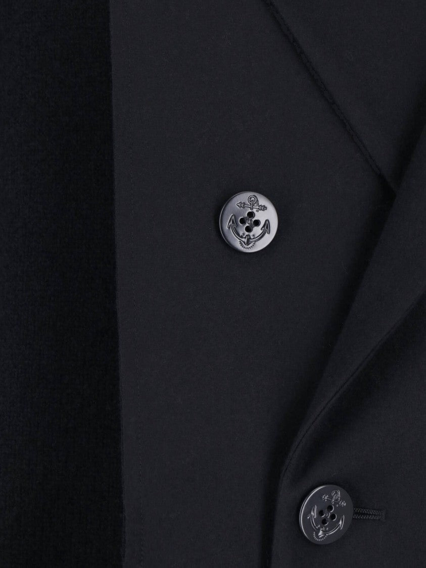 Sacai Black Wool Flannel Blazer-Style Cardigan With Nylon Sleeve Details