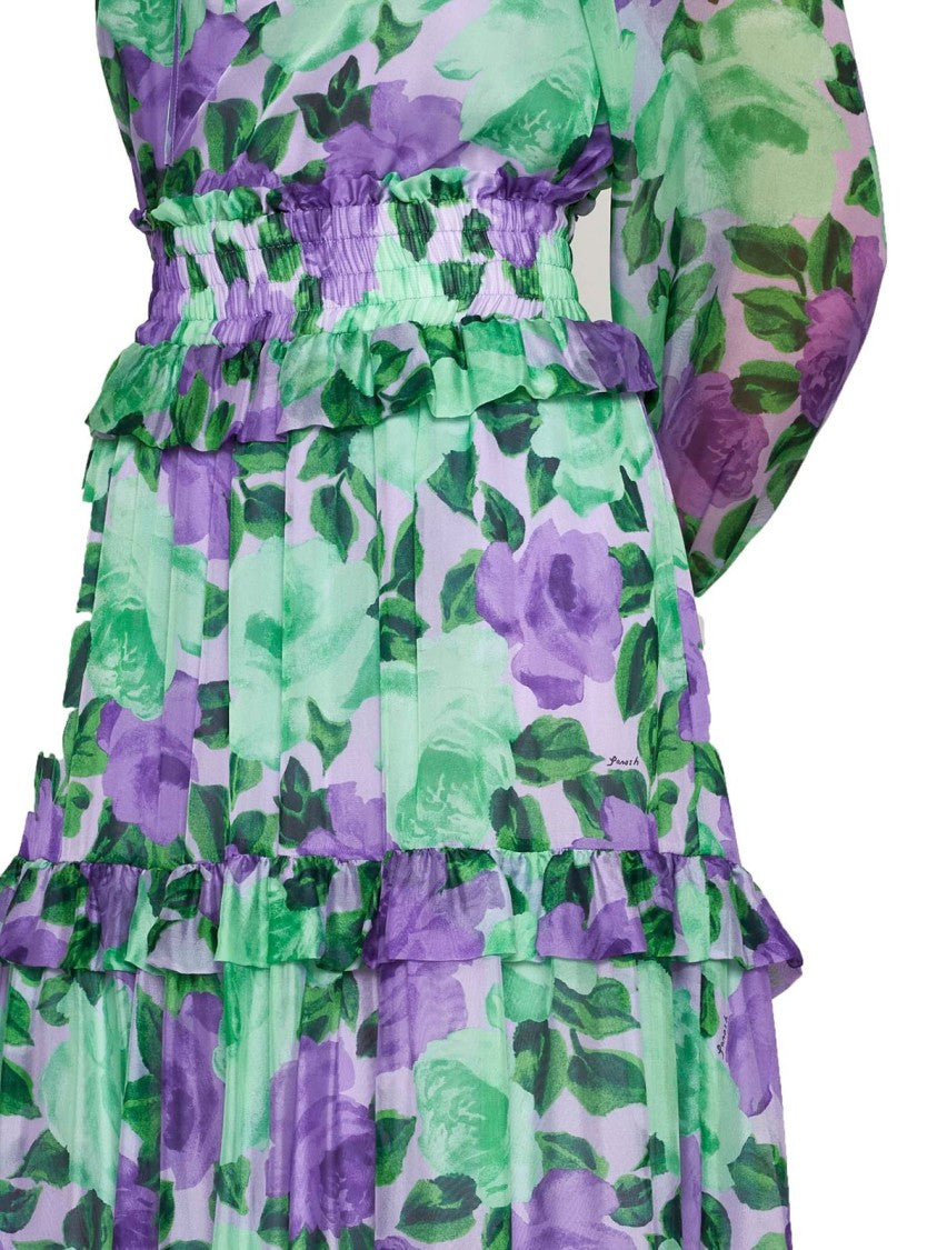 P.A.R.O.S.H. Tiered Floral Silk Maxi Skirt