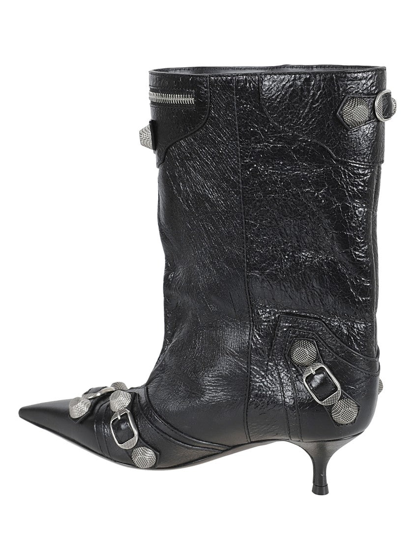 Balenciaga Mid-Calf Lambskin Boots With Metallic Accents