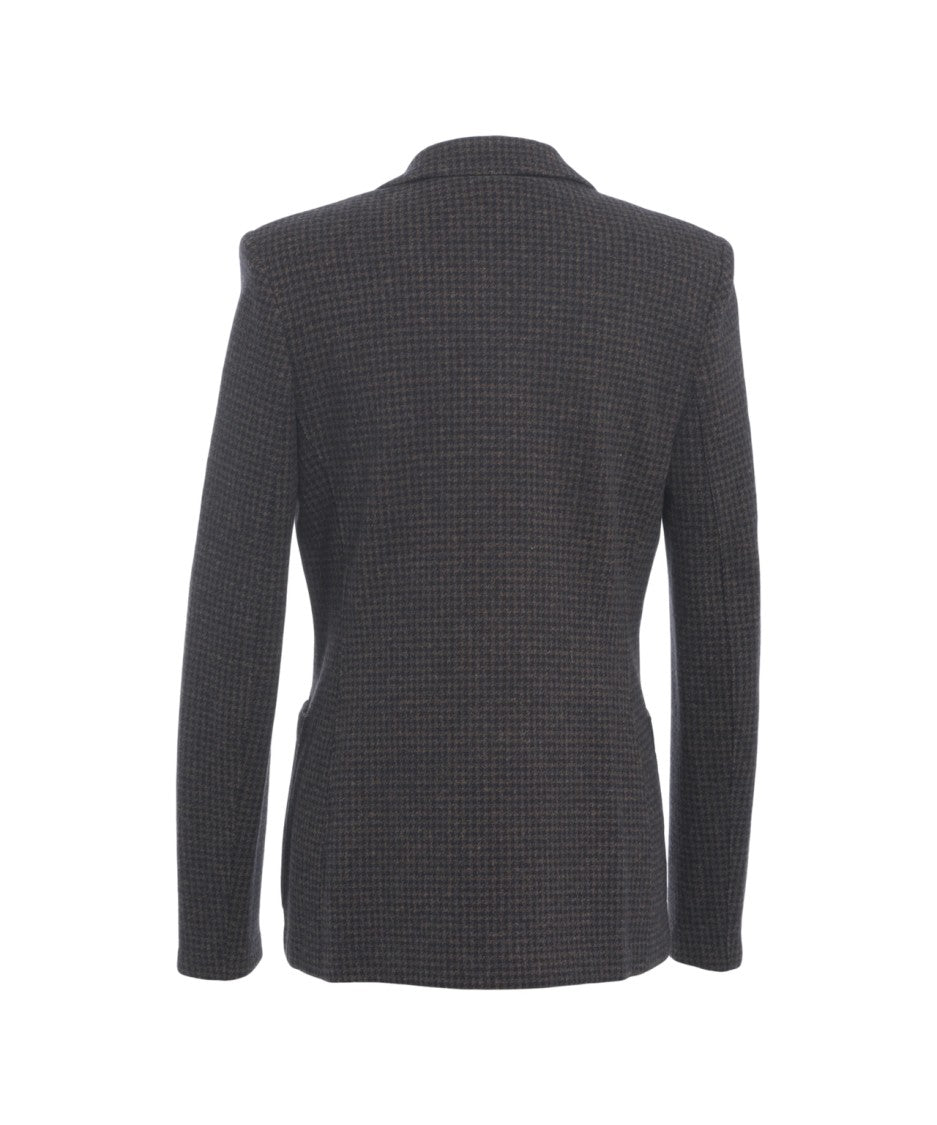 Harris Wharf London Double-Breasted Houndstooth Blazer With Gold Buttons