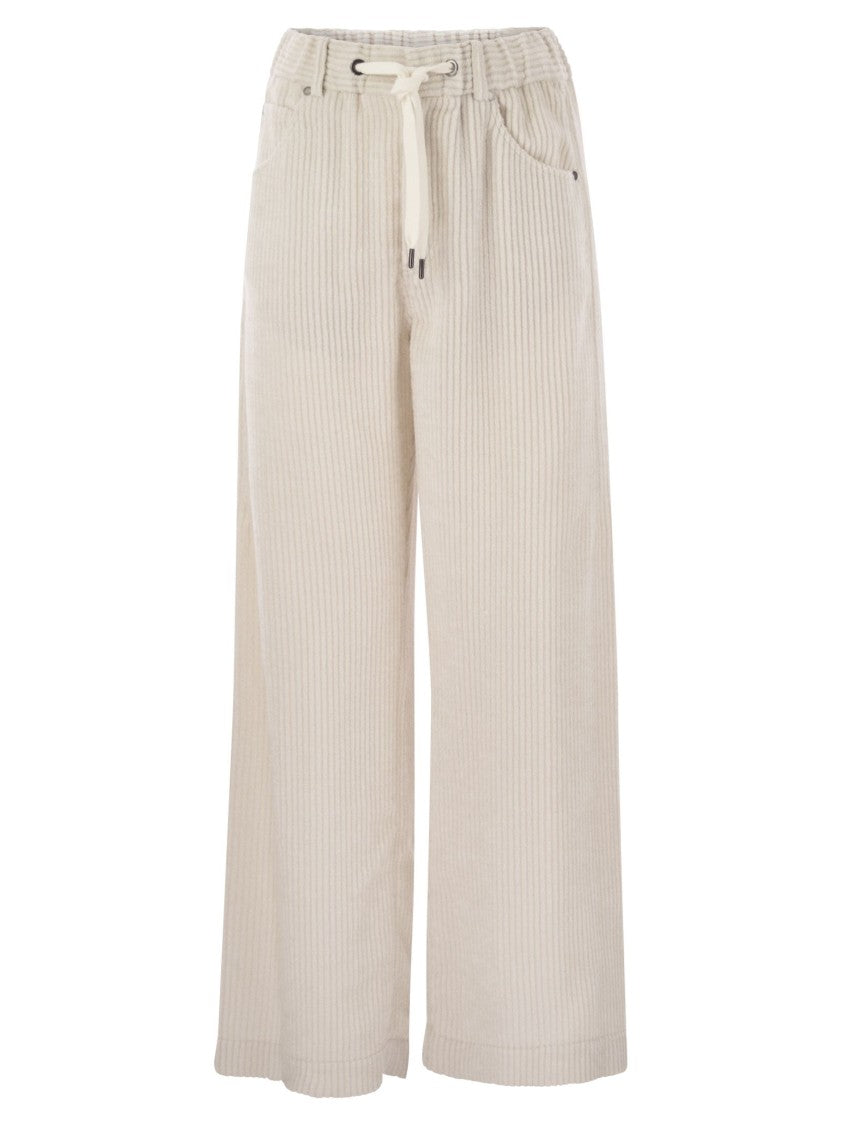 Brunello Cucinelli Fluid Corduroy Trousers With Jewellery
