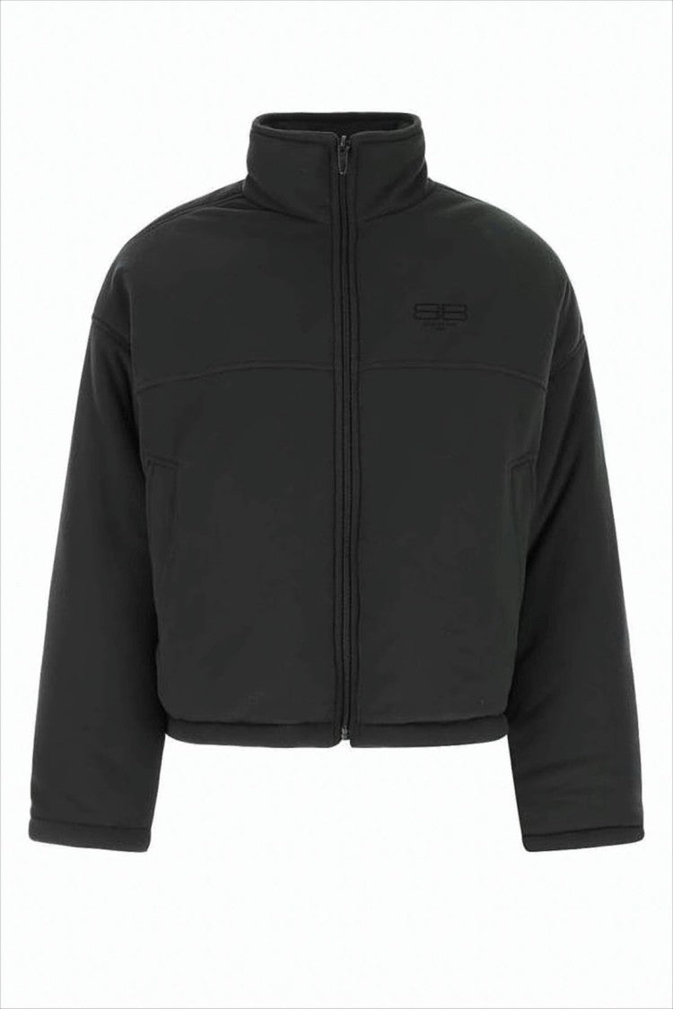 Balenciaga Cropped Black Padded Jacket With High Collar And Boxy Silhouette