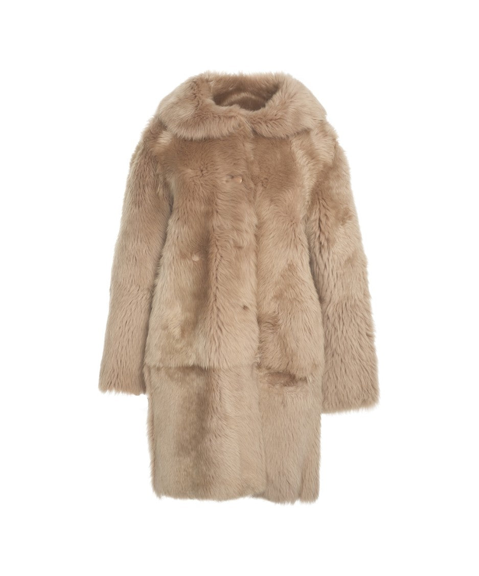 Desa 1972 Lamb Fur Coat With Wide Shawl Collar And Hidden Button Closure