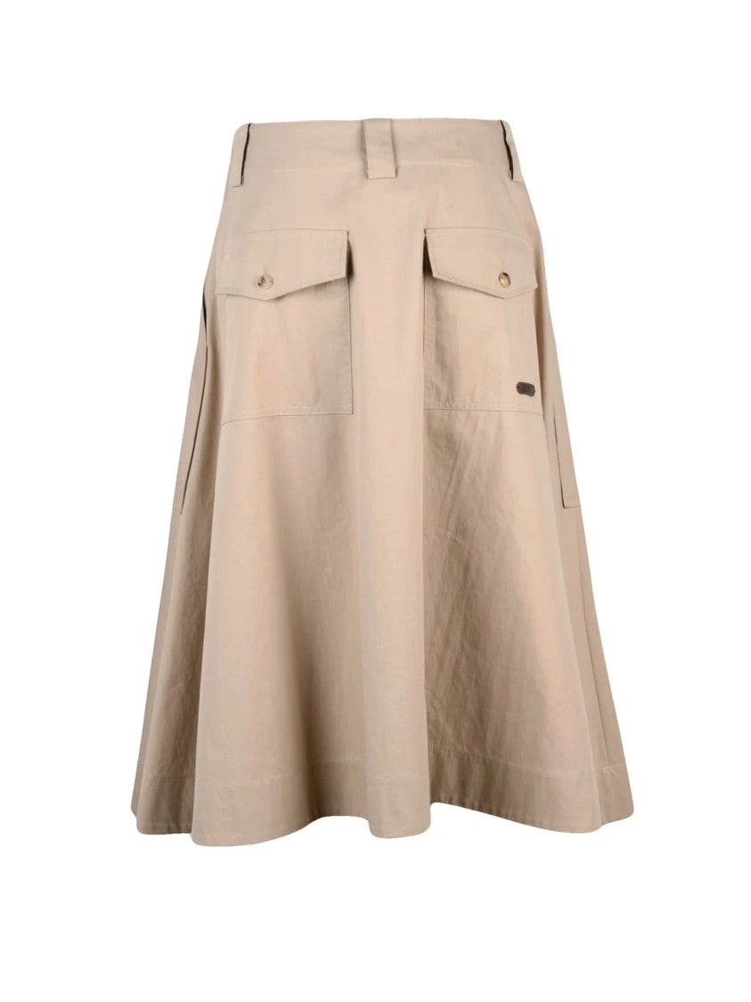 Moschino Couture Beige Cotton-Blend Zip A-Line Midi Skirt
