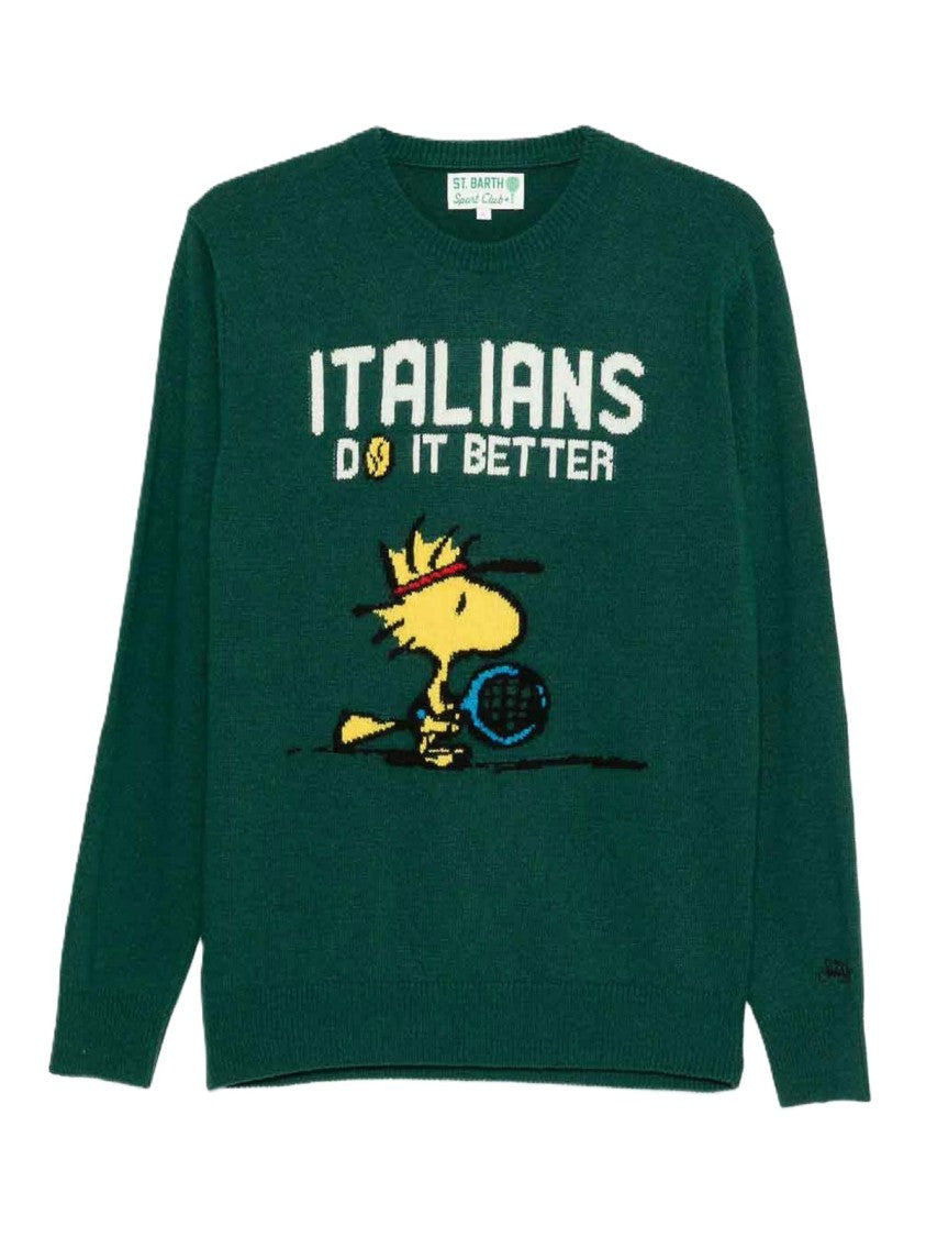 Mc2 Saint Barth Graphic Green Sweater With Playful Design